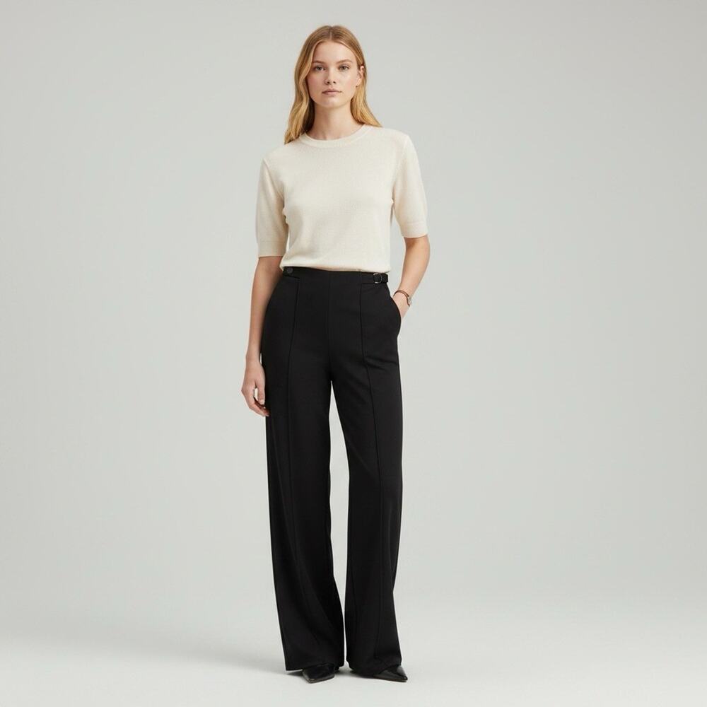 NWT OGL 4 Way Stretch Drapey High Rise Wide Leg Ankle Pants Black Size 2XL